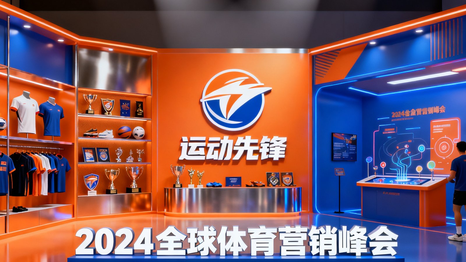 体育营销展区三维设计稿,突出品牌元素